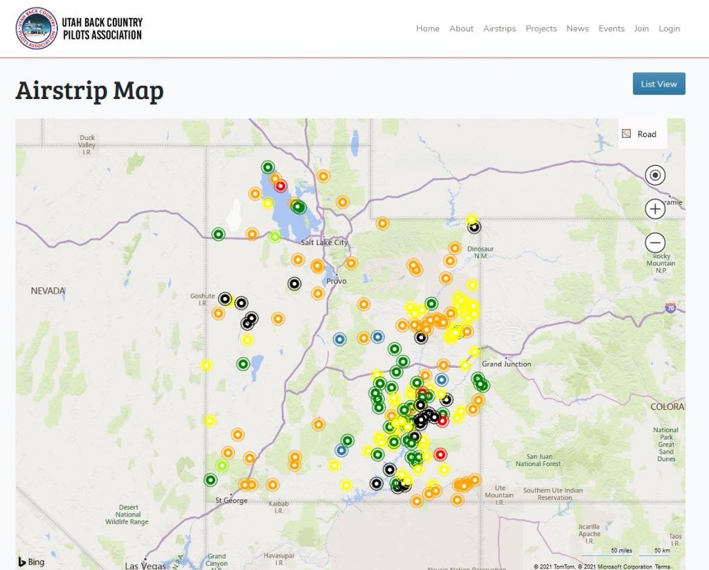 Screenshot of Utah Back Country Pilots airstrip map