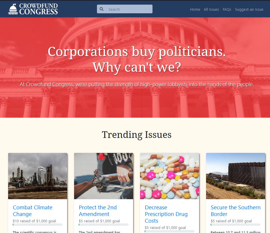 Screenshot of Crowdfund Congress home page